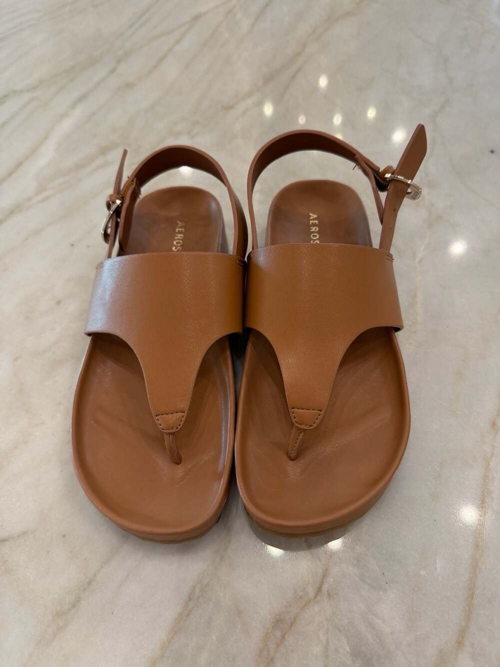 Aerosoles Lash Women's Tan Faux Leather Hooded Thong Slingback Sandals